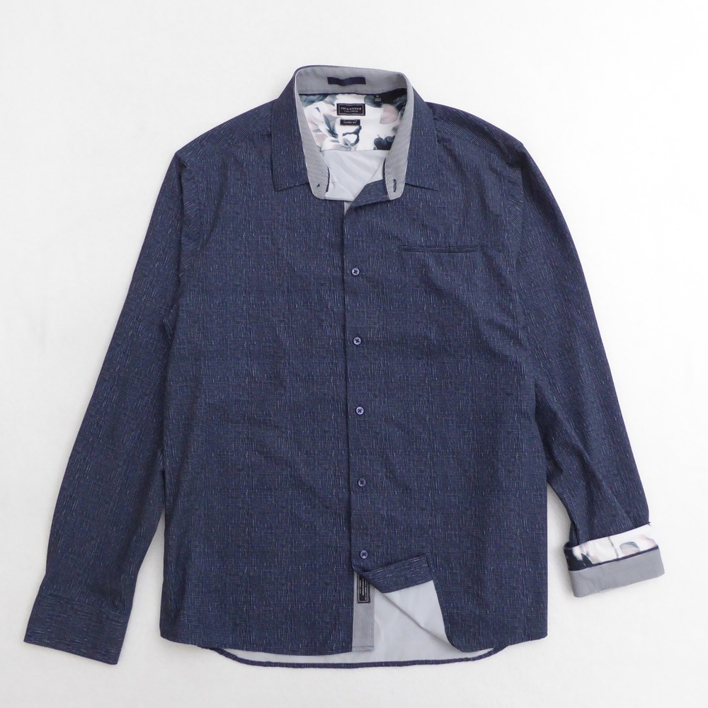 7 Diamonds Mens 4 Way Stretch Reverberation Woven Shirt Button Up Blue XL